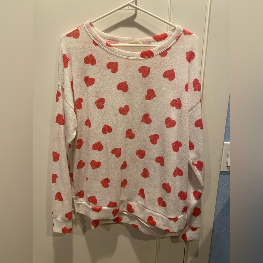 White Sweater with Red Heart Pattern